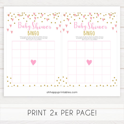 pink hearts baby shower, baby shower bingo baby game, printable baby games, pink baby games, girl baby games, top 10 baby games, fun baby games