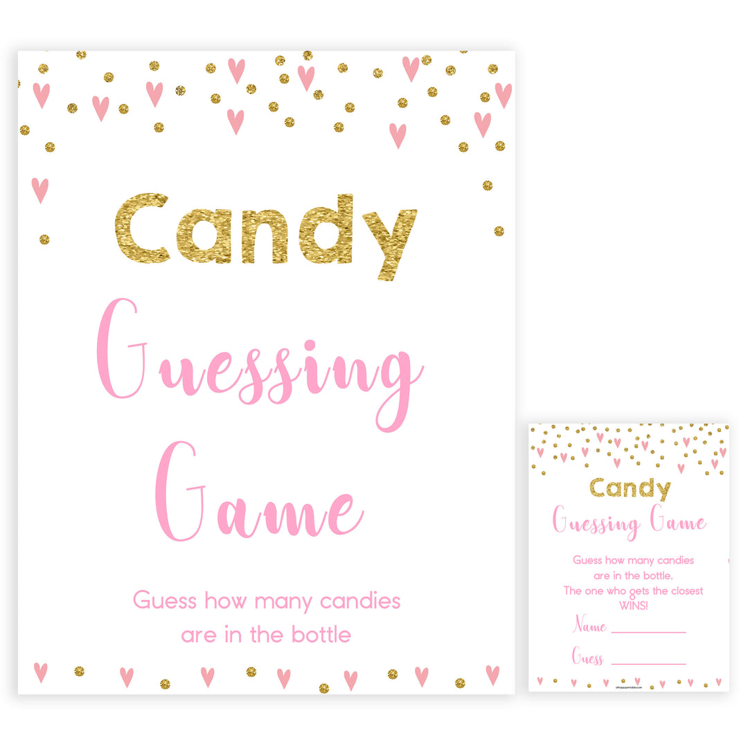 pink hearts baby shower, candy guessing game baby game, printable baby games, pink baby games, girl baby games, top 10 baby games, fun baby games