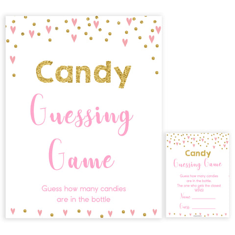 pink hearts baby shower, candy guessing game baby game, printable baby games, pink baby games, girl baby games, top 10 baby games, fun baby games