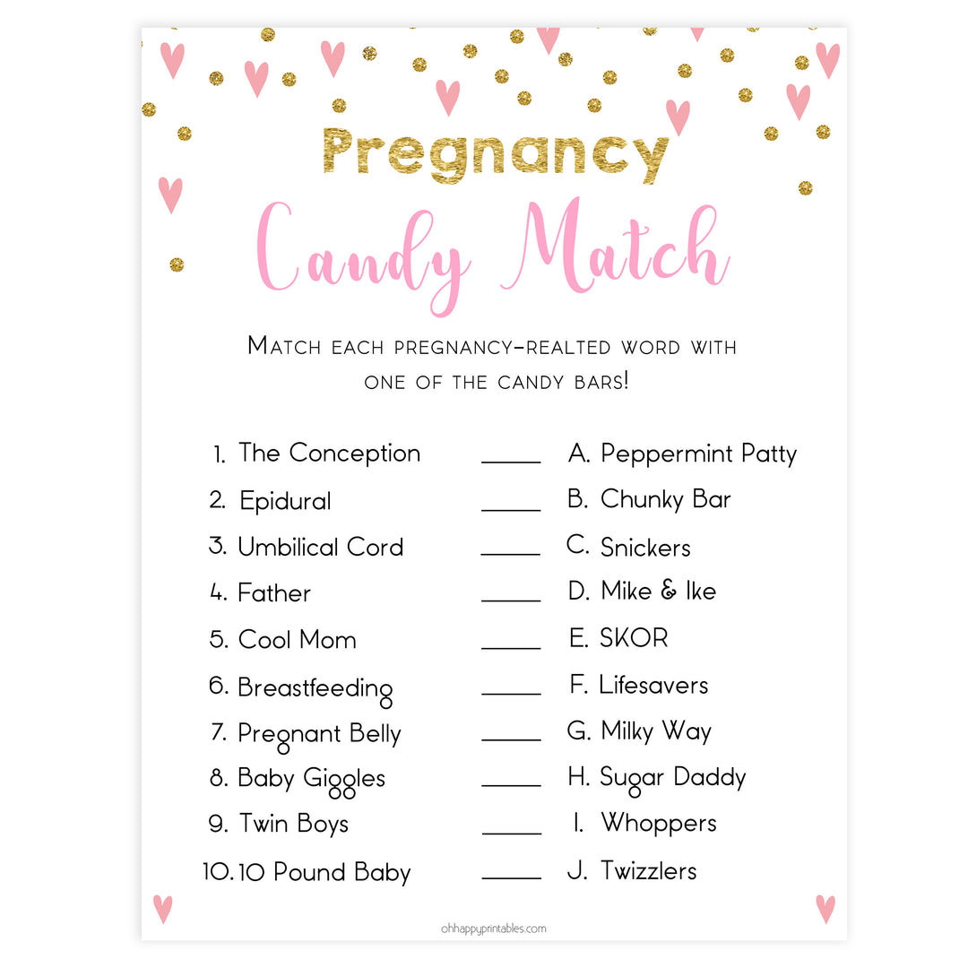 pregnancy candy match game, candy match baby shower games, funny baby games, popular baby shower games