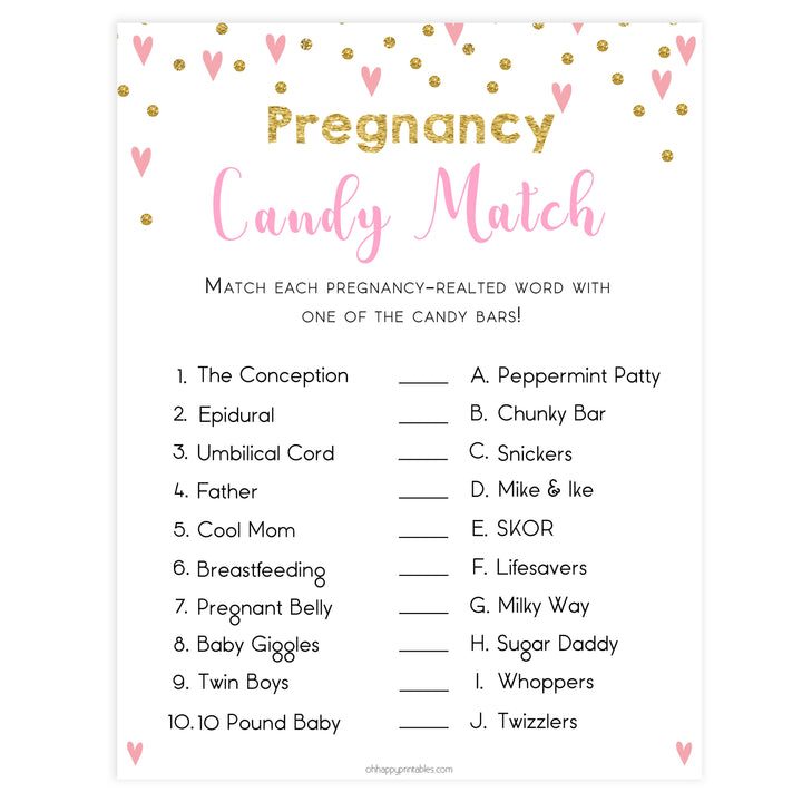 pregnancy candy match game, candy match baby shower games, funny baby games, popular baby shower games