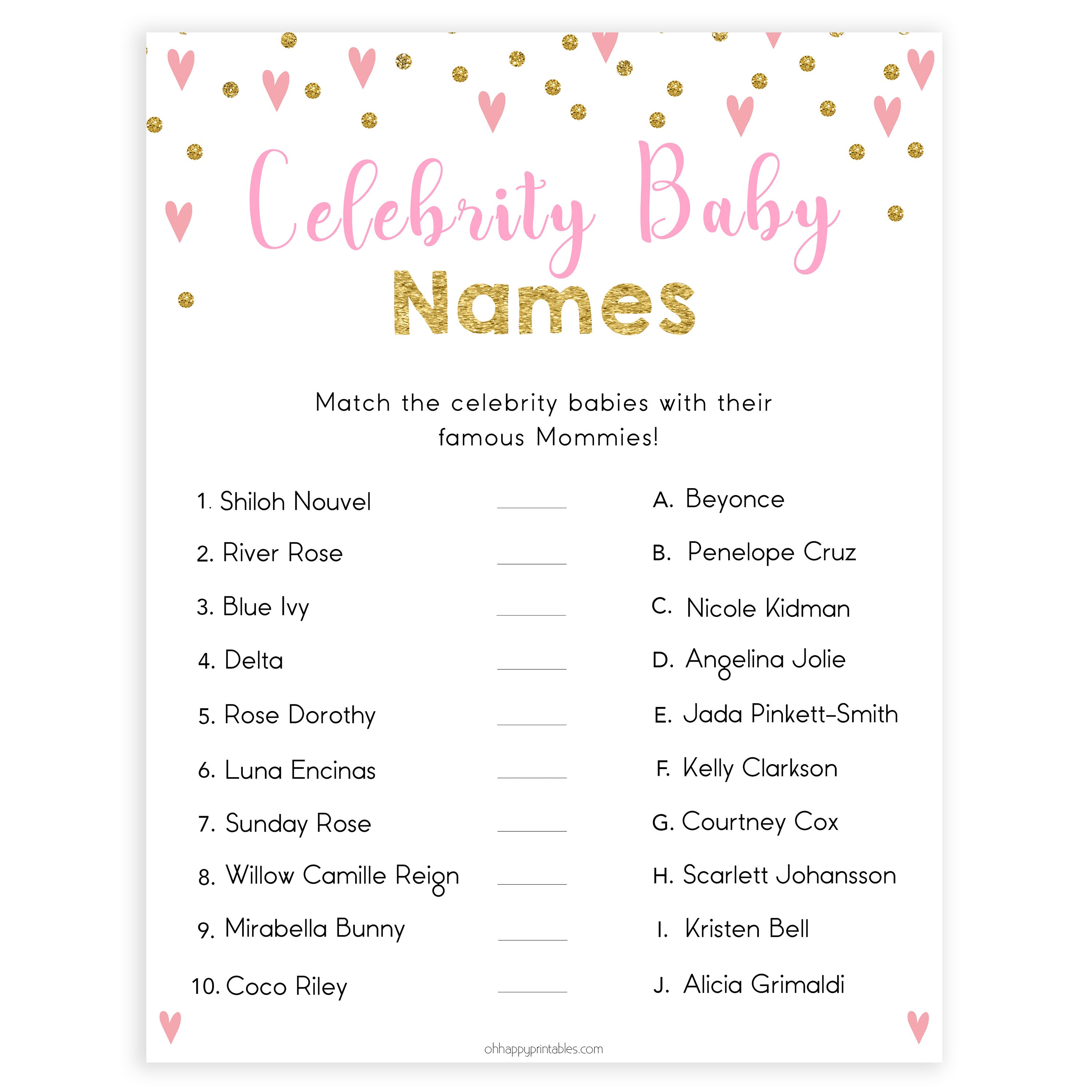 pink hearts baby shower, celebrity baby names baby game, printable baby games, pink baby games, girl baby games, top 10 baby games, fun baby games