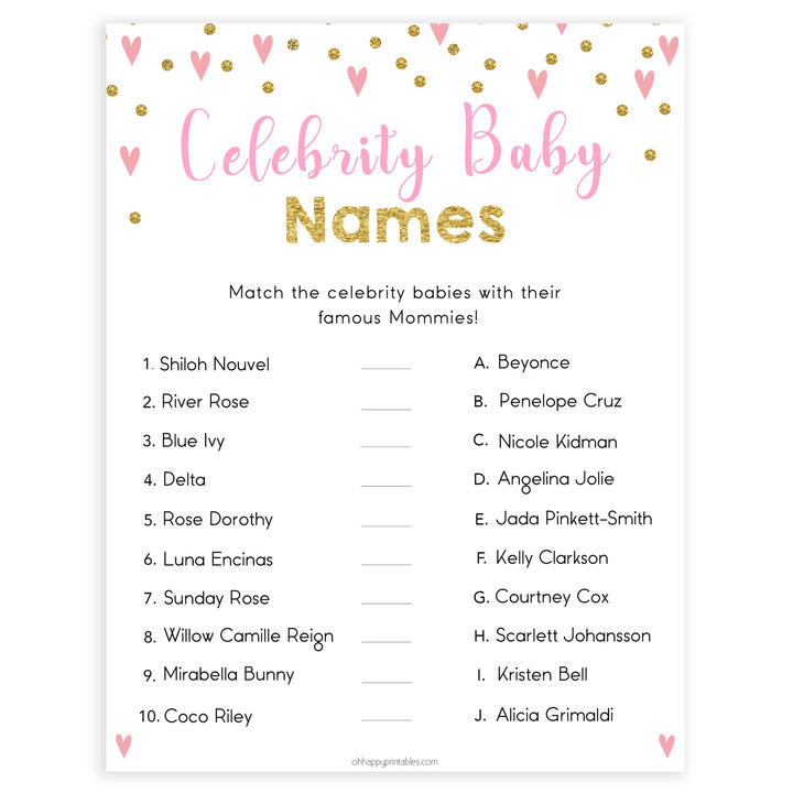 pink hearts baby shower, celebrity baby names baby game, printable baby games, pink baby games, girl baby games, top 10 baby games, fun baby games