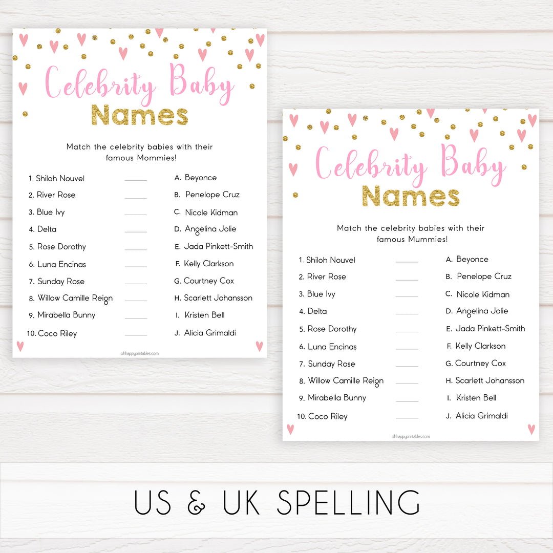 pink hearts baby shower, celebrity baby names baby game, printable baby games, pink baby games, girl baby games, top 10 baby games, fun baby games