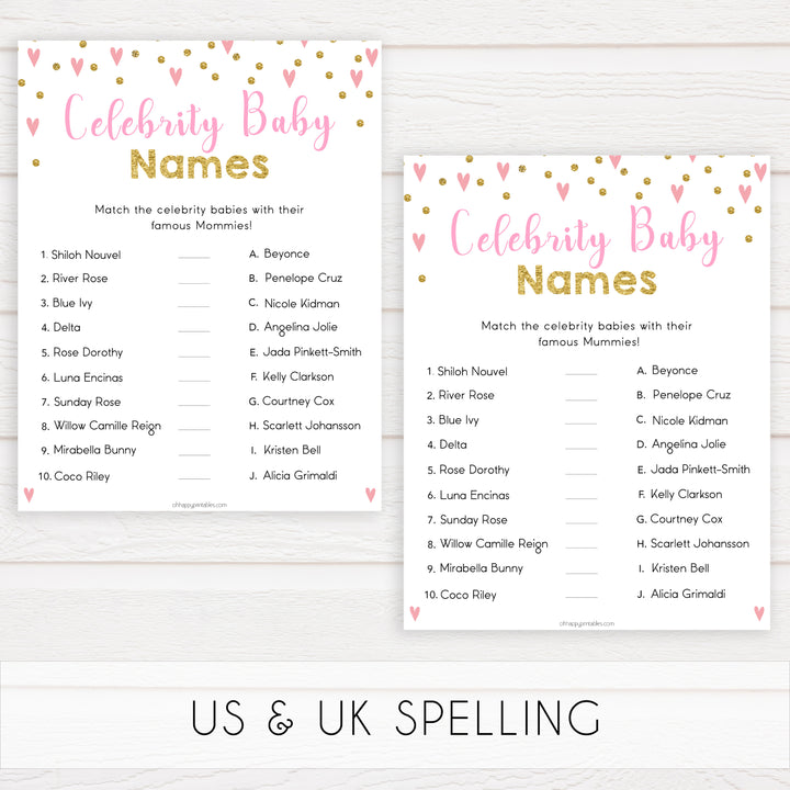 pink hearts baby shower, celebrity baby names baby game, printable baby games, pink baby games, girl baby games, top 10 baby games, fun baby games