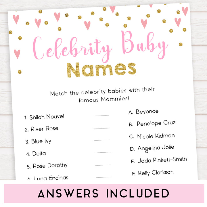 pink hearts baby shower, celebrity baby names baby game, printable baby games, pink baby games, girl baby games, top 10 baby games, fun baby games