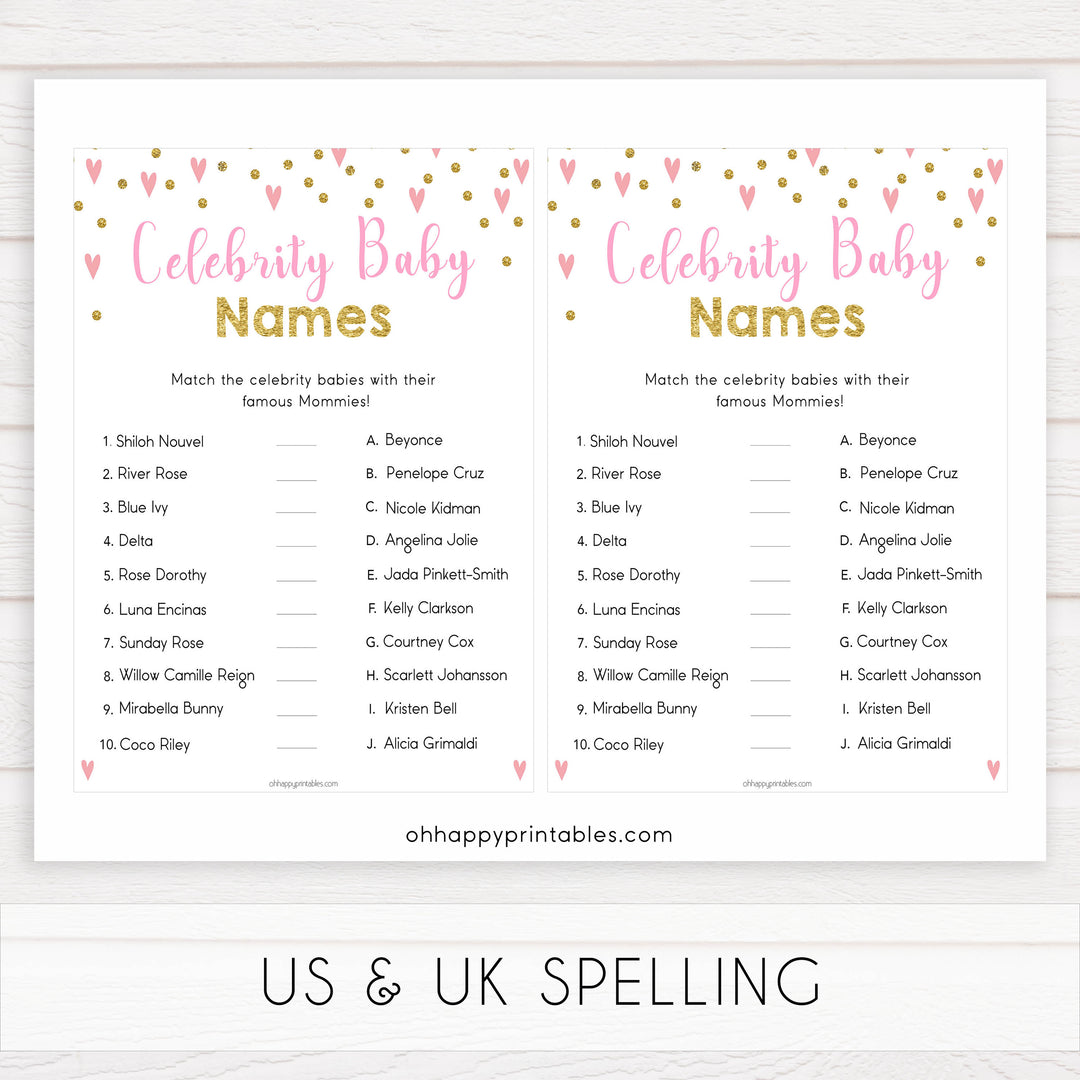 pink hearts baby shower, celebrity baby names baby game, printable baby games, pink baby games, girl baby games, top 10 baby games, fun baby games