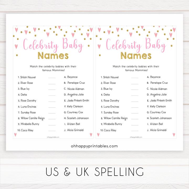 pink hearts baby shower, celebrity baby names baby game, printable baby games, pink baby games, girl baby games, top 10 baby games, fun baby games