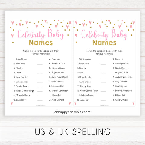 pink hearts baby shower, celebrity baby names baby game, printable baby games, pink baby games, girl baby games, top 10 baby games, fun baby games