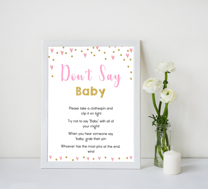 pink hearts baby shower, don't say baby baby game, printable baby games, pink baby games, girl baby games, top 10 baby games, fun baby games