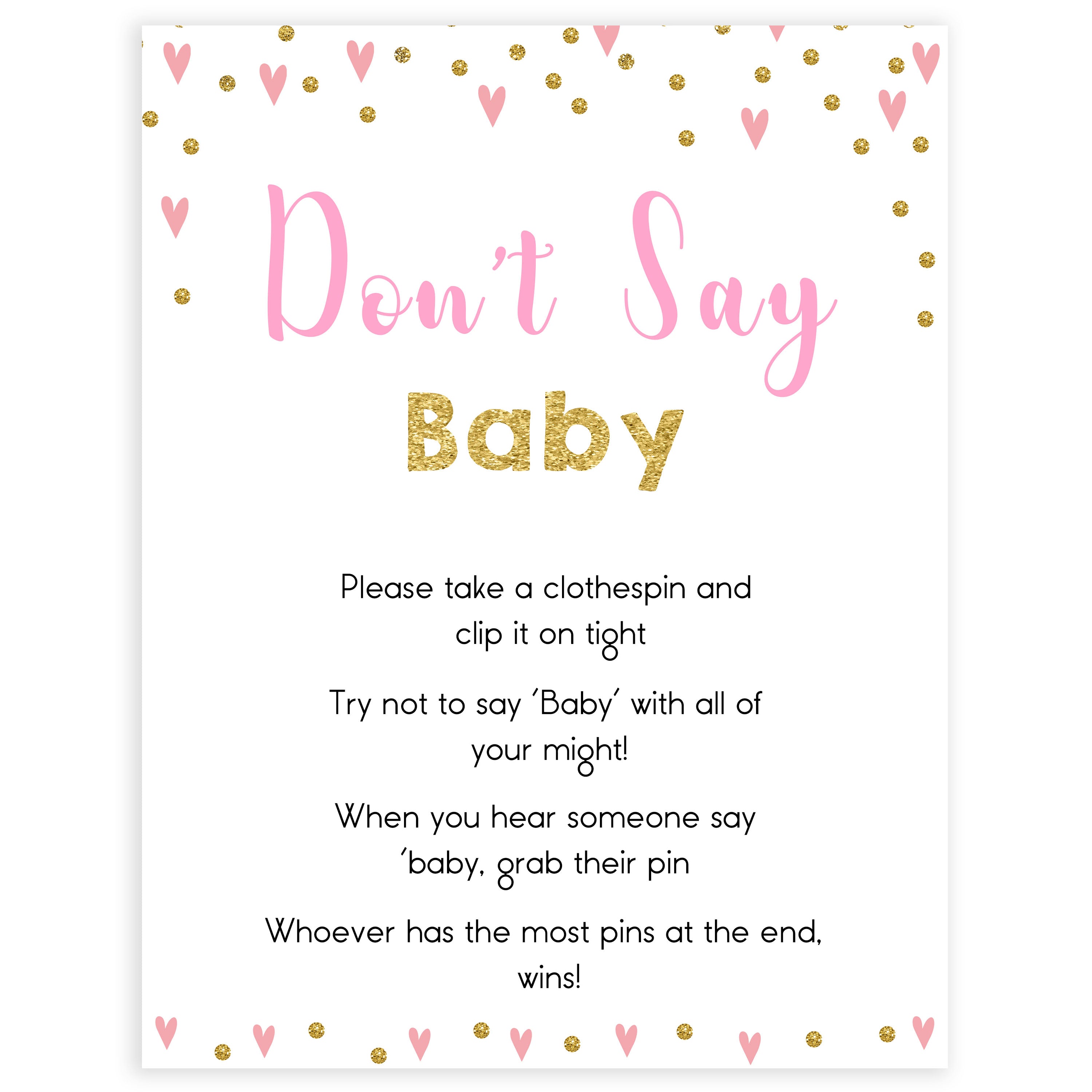 pink hearts baby shower, don't say baby baby game, printable baby games, pink baby games, girl baby games, top 10 baby games, fun baby games