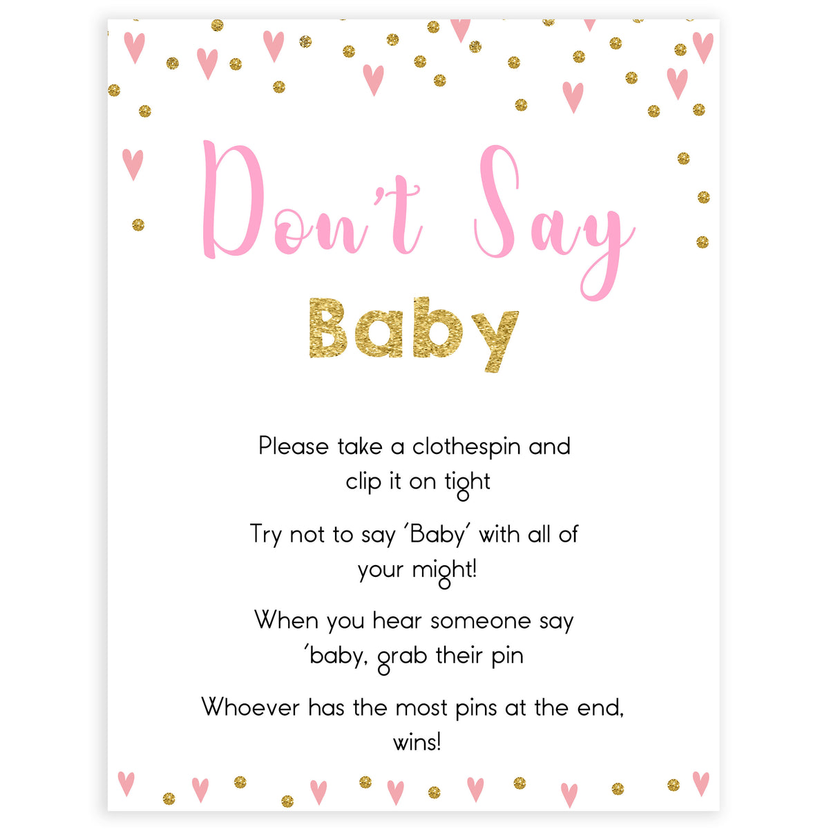 pink hearts baby shower, don't say baby baby game, printable baby games, pink baby games, girl baby games, top 10 baby games, fun baby games