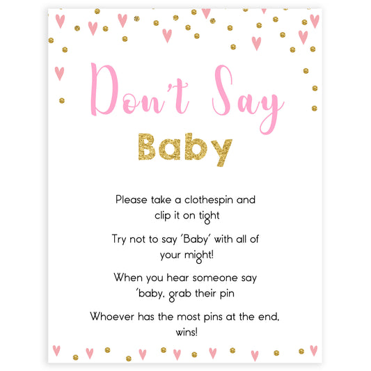 pink hearts baby shower, don't say baby baby game, printable baby games, pink baby games, girl baby games, top 10 baby games, fun baby games