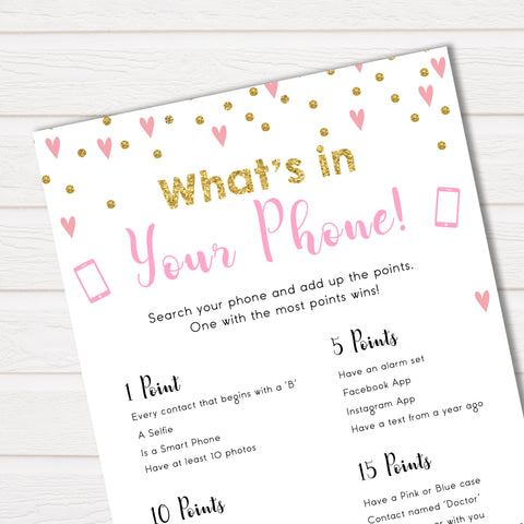 Small pink hearts baby game, whats in your phone game, fun baby games, top baby games, printable baby games, girl baby games, pink baby shower, 10 best baby games