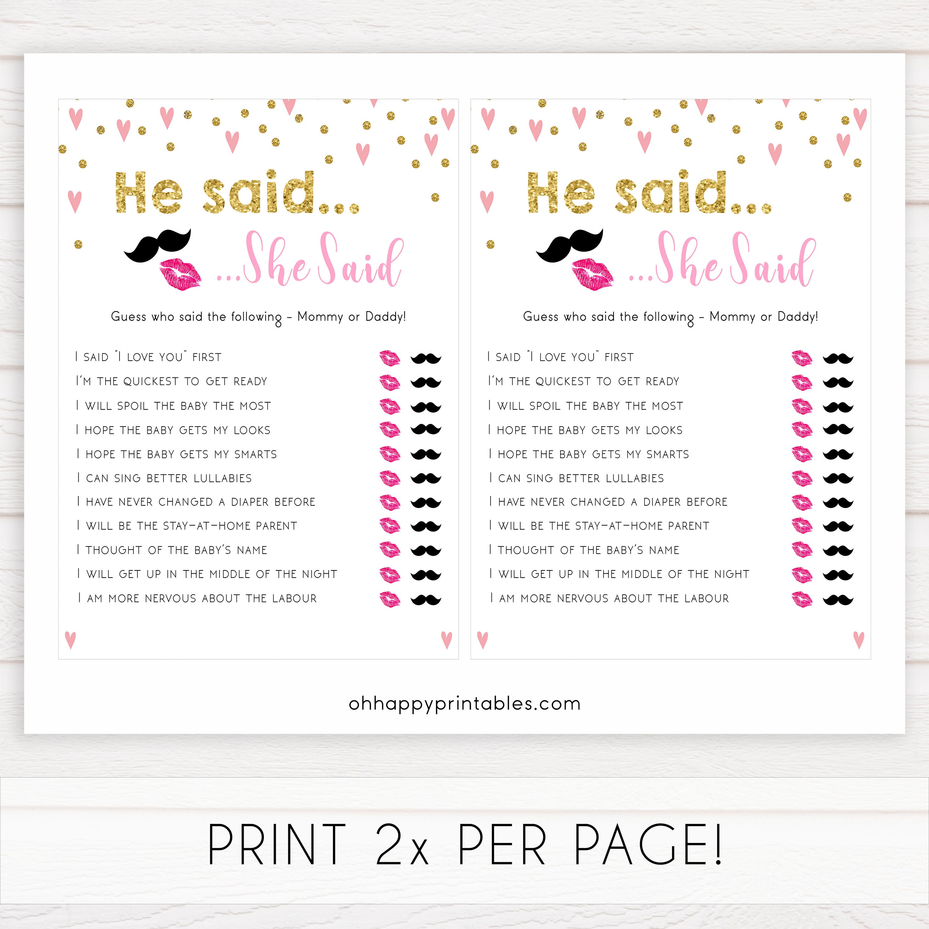 pink hearts baby shower, he said she said baby game, printable baby games, pink baby games, girl baby games, top 10 baby games, fun baby games