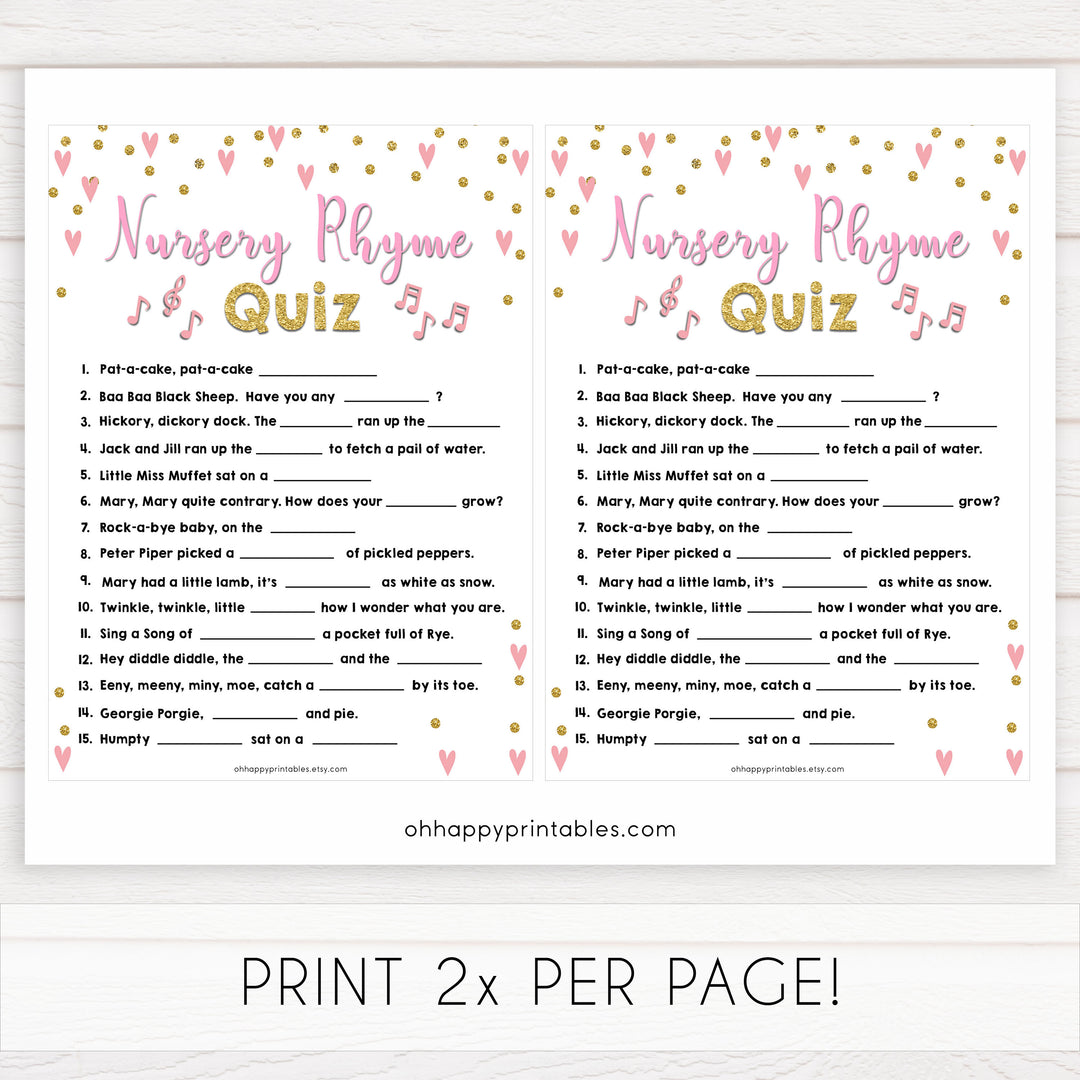 pink hearts baby shower, nursery rhyme quiz baby game, printable baby games, pink baby games, girl baby games, top 10 baby games, fun baby games