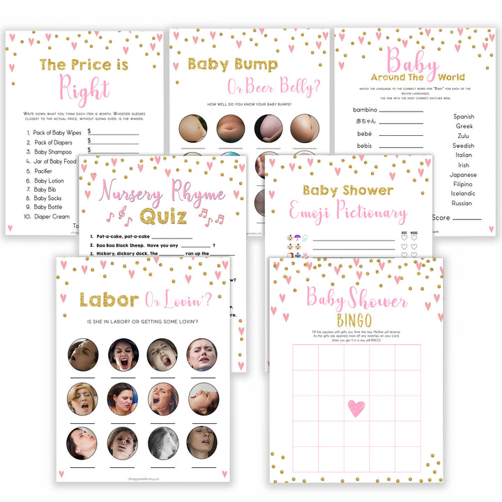 Pink Baby Shower Games Bundle, 7 Baby Shower Games Pack, Pink & Gold, Baby Shower Games, Girl Baby Shower Games, Baby Shower Games, printable baby shower games, fun baby games