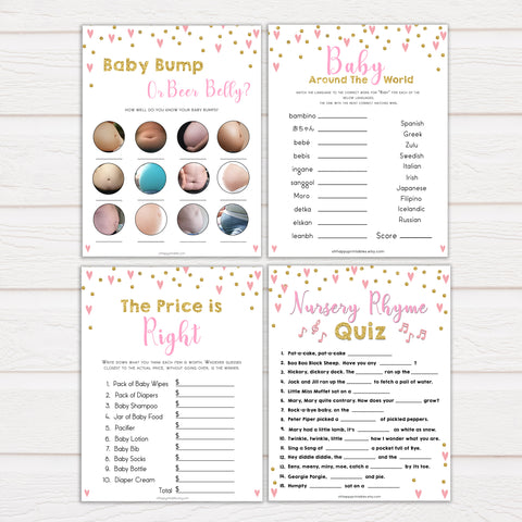 Pink Baby Shower Games Bundle, 7 Baby Shower Games Pack, Pink & Gold, Baby Shower Games, Girl Baby Shower Games, Baby Shower Games, printable baby shower games, fun baby games
