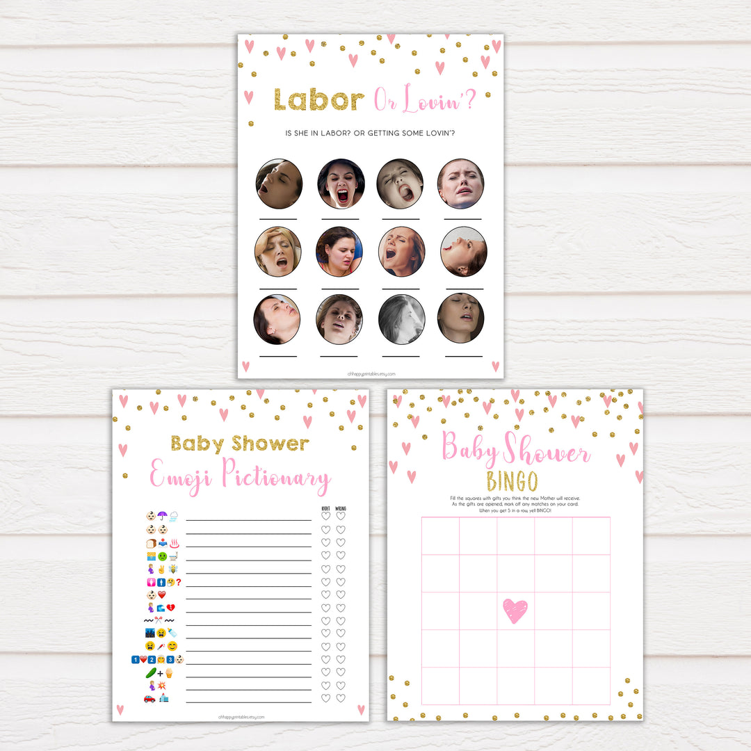 Pink Baby Shower Games Bundle, 7 Baby Shower Games Pack, Pink & Gold, Baby Shower Games, Girl Baby Shower Games, Baby Shower Games, printable baby shower games, fun baby games
