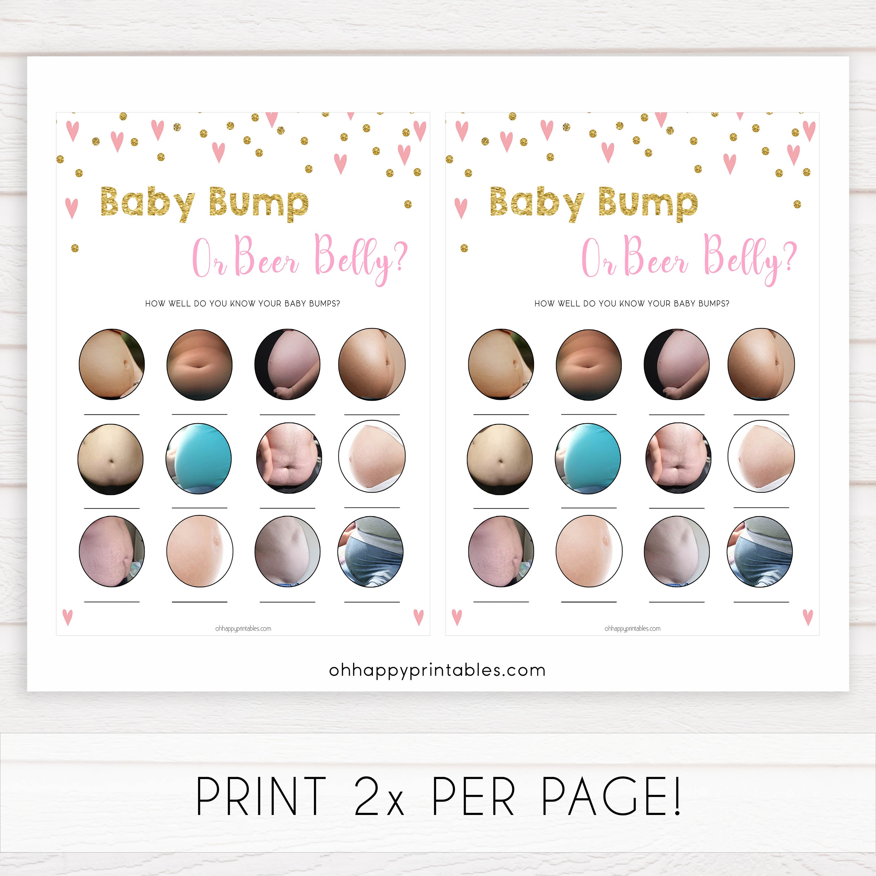 pink hearts baby shower, baby bump or beer belly baby game, printable baby games, pink baby games, girl baby games, top 10 baby games, fun baby games