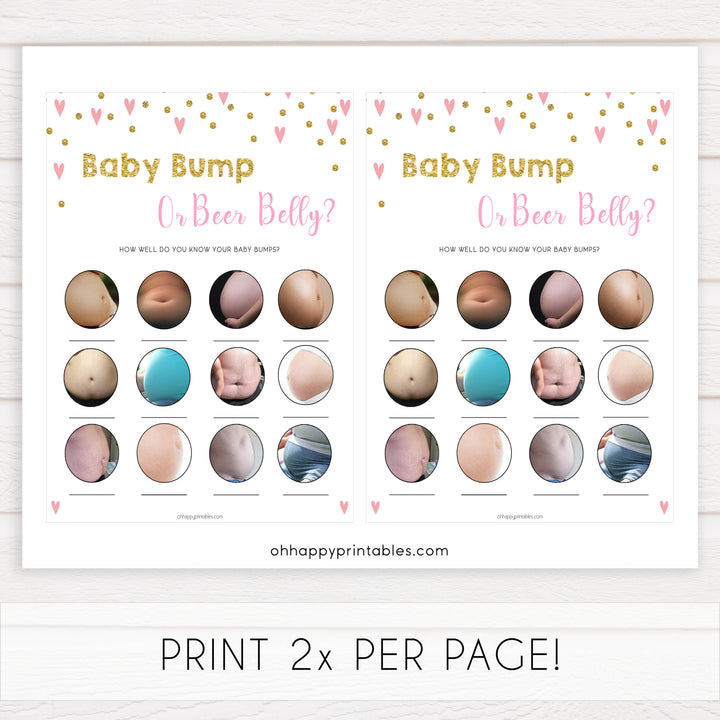 pink hearts baby shower, baby bump or beer belly baby game, printable baby games, pink baby games, girl baby games, top 10 baby games, fun baby games