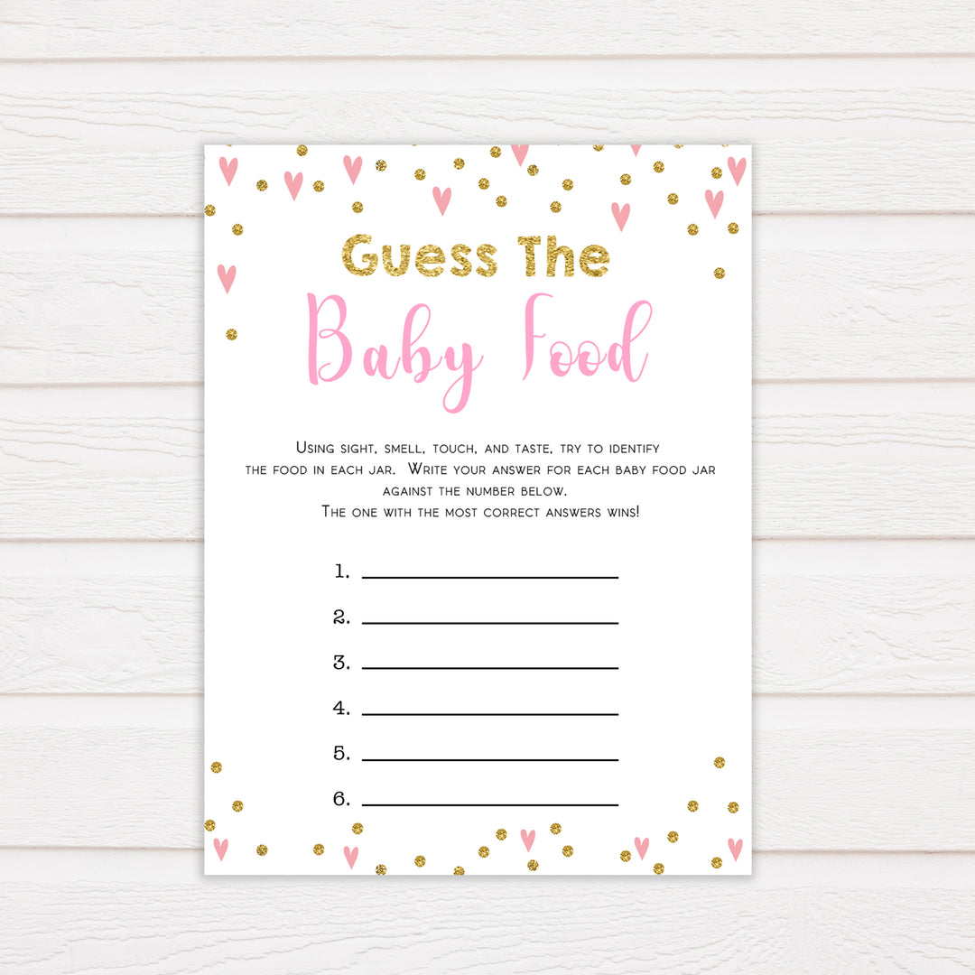pink hearts baby shower, guess the baby food baby game, printable baby games, pink baby games, girl baby games, top 10 baby games, fun baby games