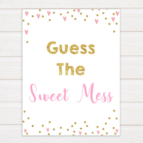 pink hearts baby shower, guess the sweet mess baby game, printable baby games, pink baby games, girl baby games, top 10 baby games, fun baby games