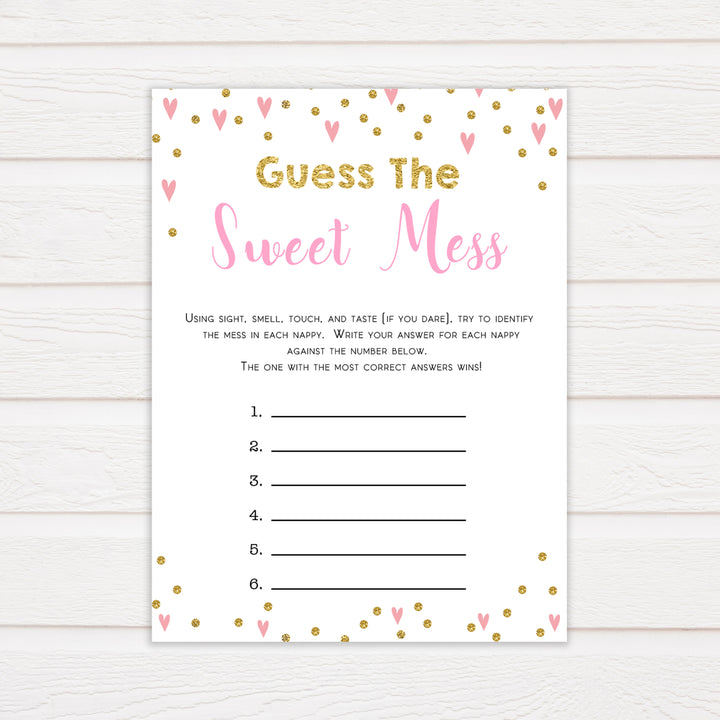pink hearts baby shower, guess the sweet mess baby game, printable baby games, pink baby games, girl baby games, top 10 baby games, fun baby games