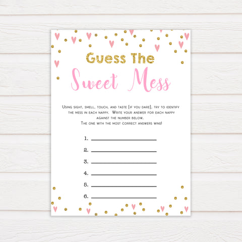 pink hearts baby shower, guess the sweet mess baby game, printable baby games, pink baby games, girl baby games, top 10 baby games, fun baby games