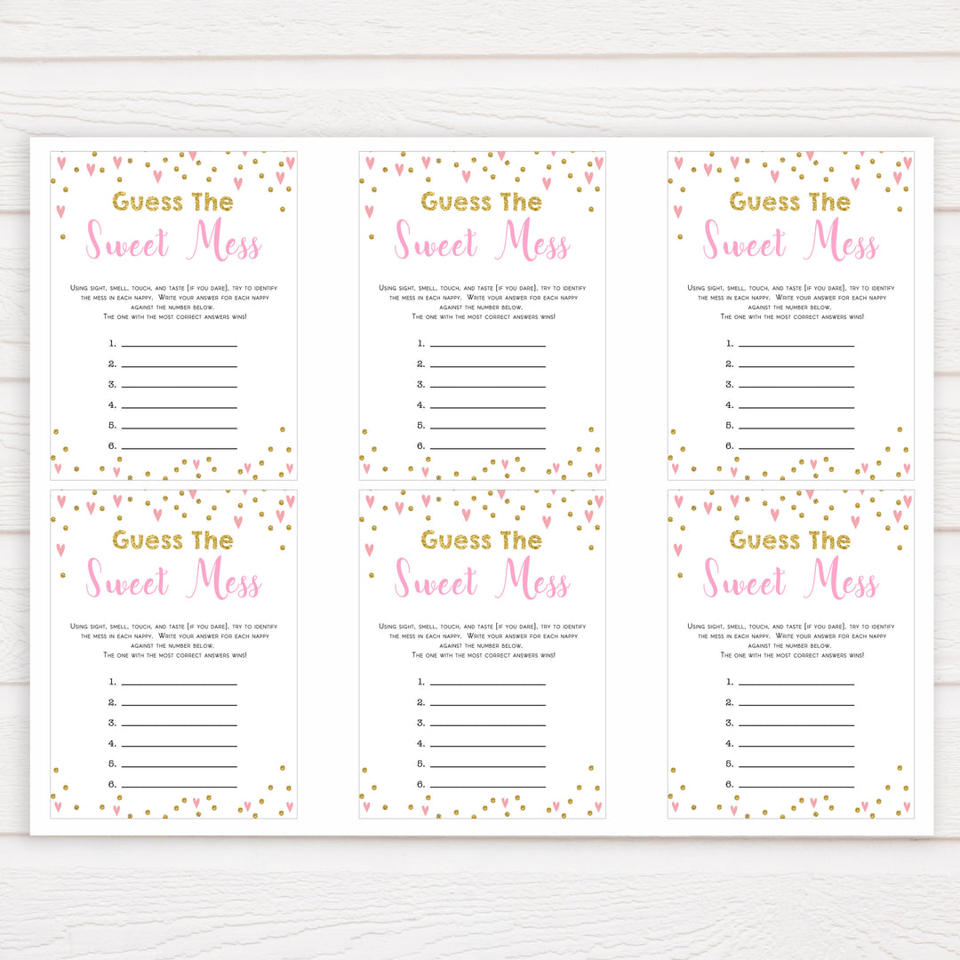 pink hearts baby shower, guess the sweet mess baby game, printable baby games, pink baby games, girl baby games, top 10 baby games, fun baby games