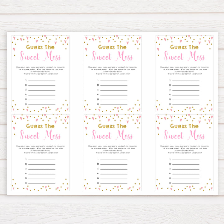 pink hearts baby shower, guess the sweet mess baby game, printable baby games, pink baby games, girl baby games, top 10 baby games, fun baby games