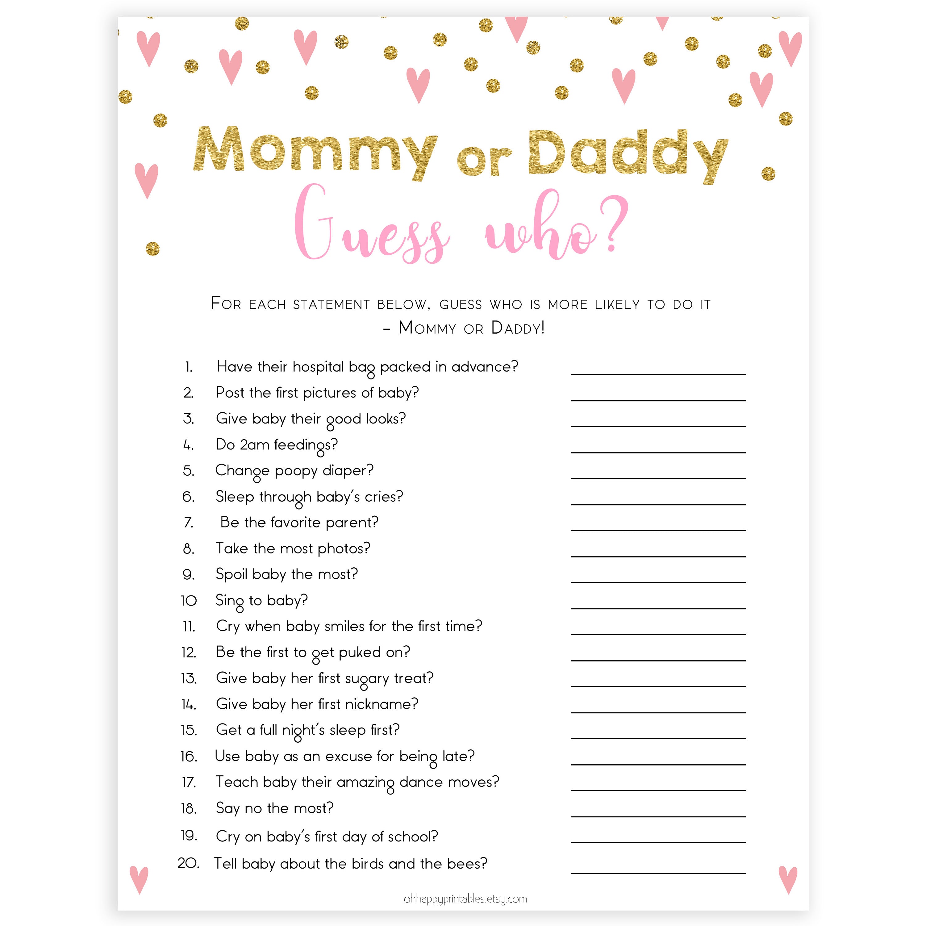 pink hearts baby shower, guess who baby game, printable baby games, pink baby games, girl baby games, top 10 baby games, fun baby games