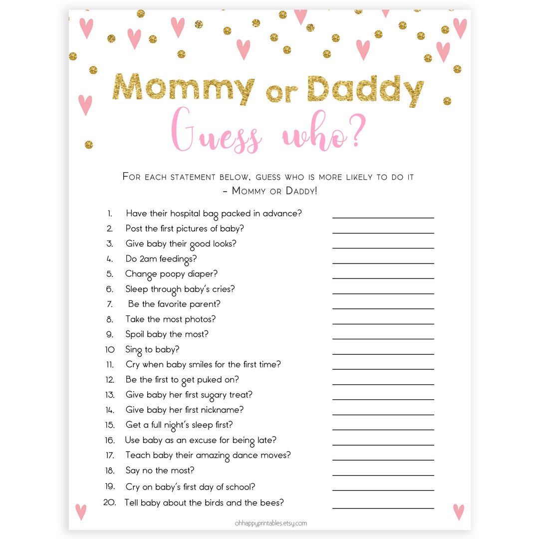 pink hearts baby shower, guess who baby game, printable baby games, pink baby games, girl baby games, top 10 baby games, fun baby games