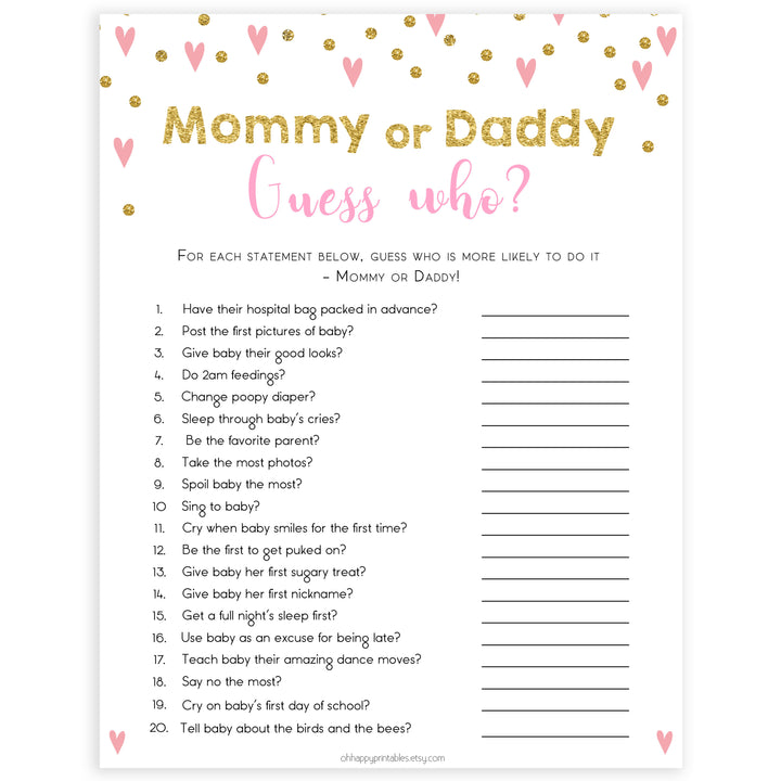 pink hearts baby shower, guess who baby game, printable baby games, pink baby games, girl baby games, top 10 baby games, fun baby games