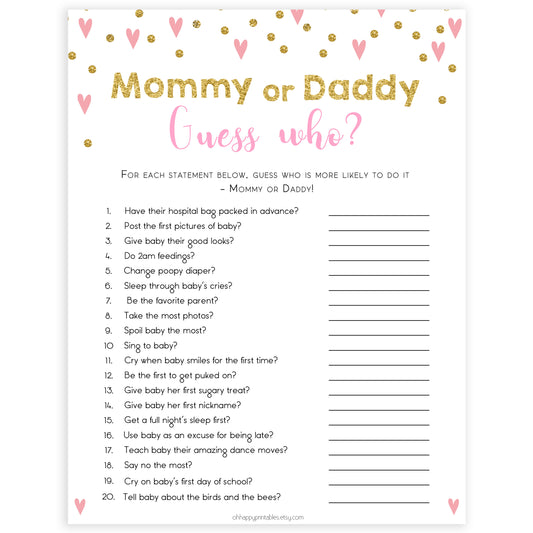 pink hearts baby shower, guess who baby game, printable baby games, pink baby games, girl baby games, top 10 baby games, fun baby games