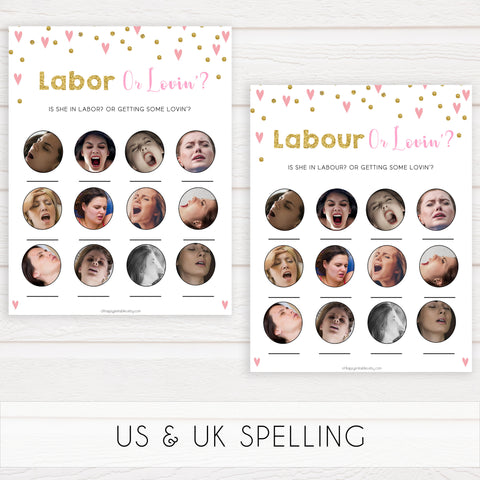 pink hearts baby shower, labor or loving, labor or porn baby game, printable baby games, pink baby games, girl baby games, top 10 baby games, fun baby games