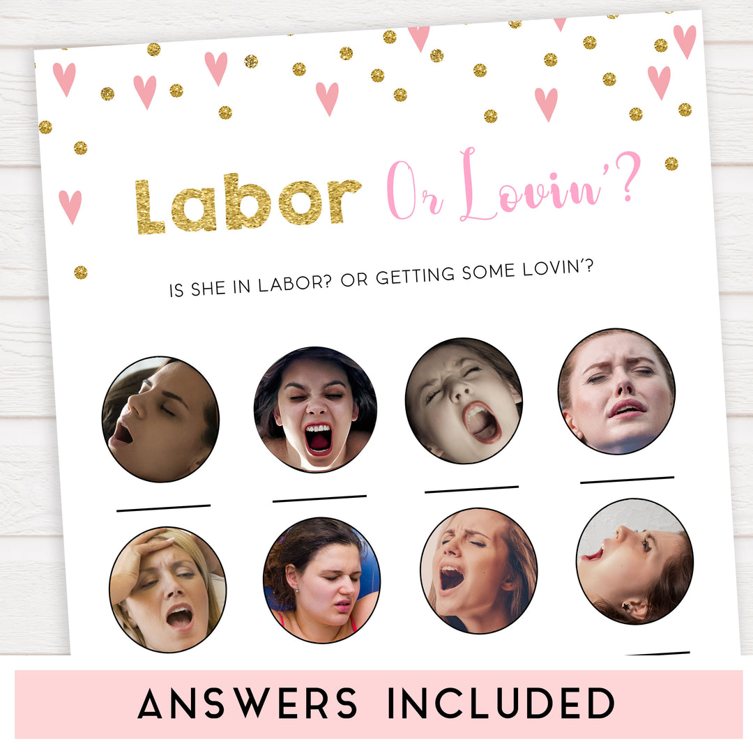 pink hearts baby shower, labor or loving, labor or porn baby game, printable baby games, pink baby games, girl baby games, top 10 baby games, fun baby games