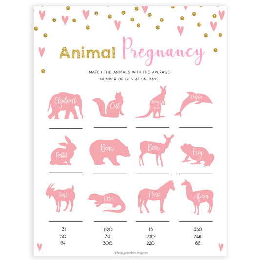 pink hearts baby shower, animal pregnancy baby game, printable baby games, pink baby games, girl baby games, top 10 baby games, fun baby games