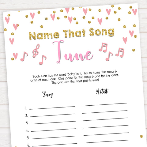 pink hearts baby shower, name that baby tune baby game, printable baby games, pink baby games, girl baby games, top 10 baby games, fun baby games