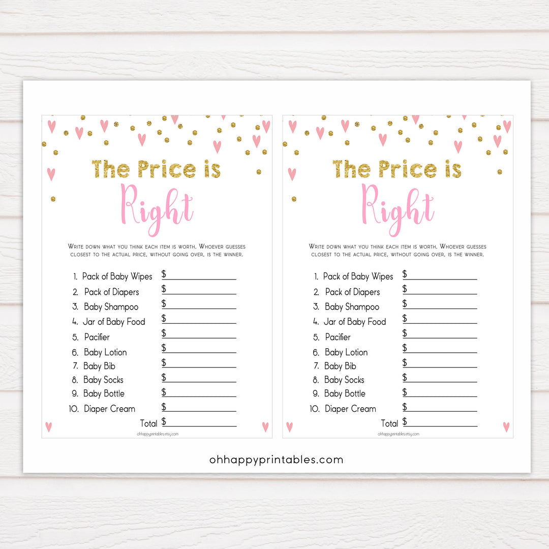 Small pink hearts baby game, the price is right game, fun baby games, top baby games, printable baby games, girl baby games, pink baby shower, 10 best baby games