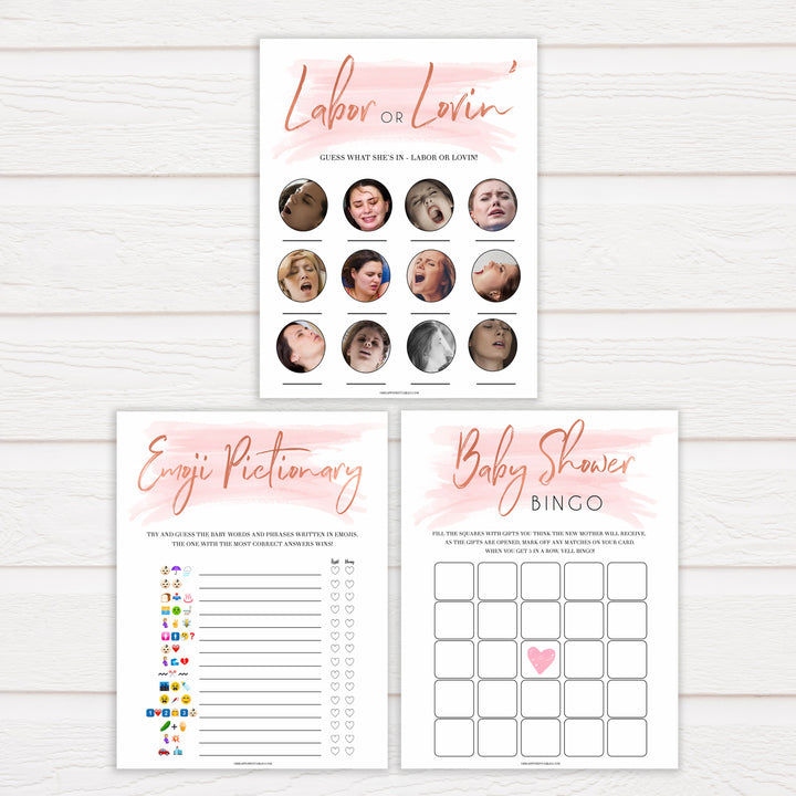 7 pink swash baby shower games bundles, labor or porn baby games, fun baby shower games, popular baby shower games