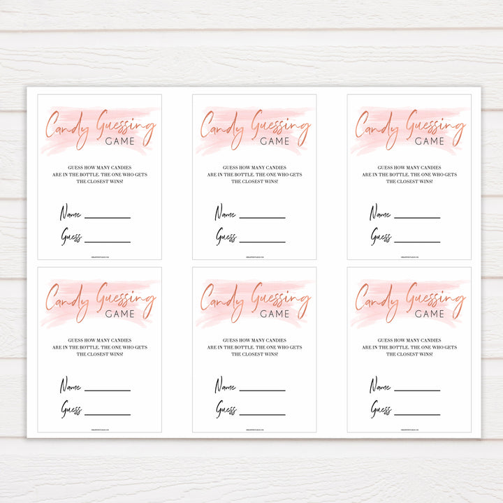Candy guessing game pink swash game, printable baby shower games, fun baby shower games, popular baby shower games