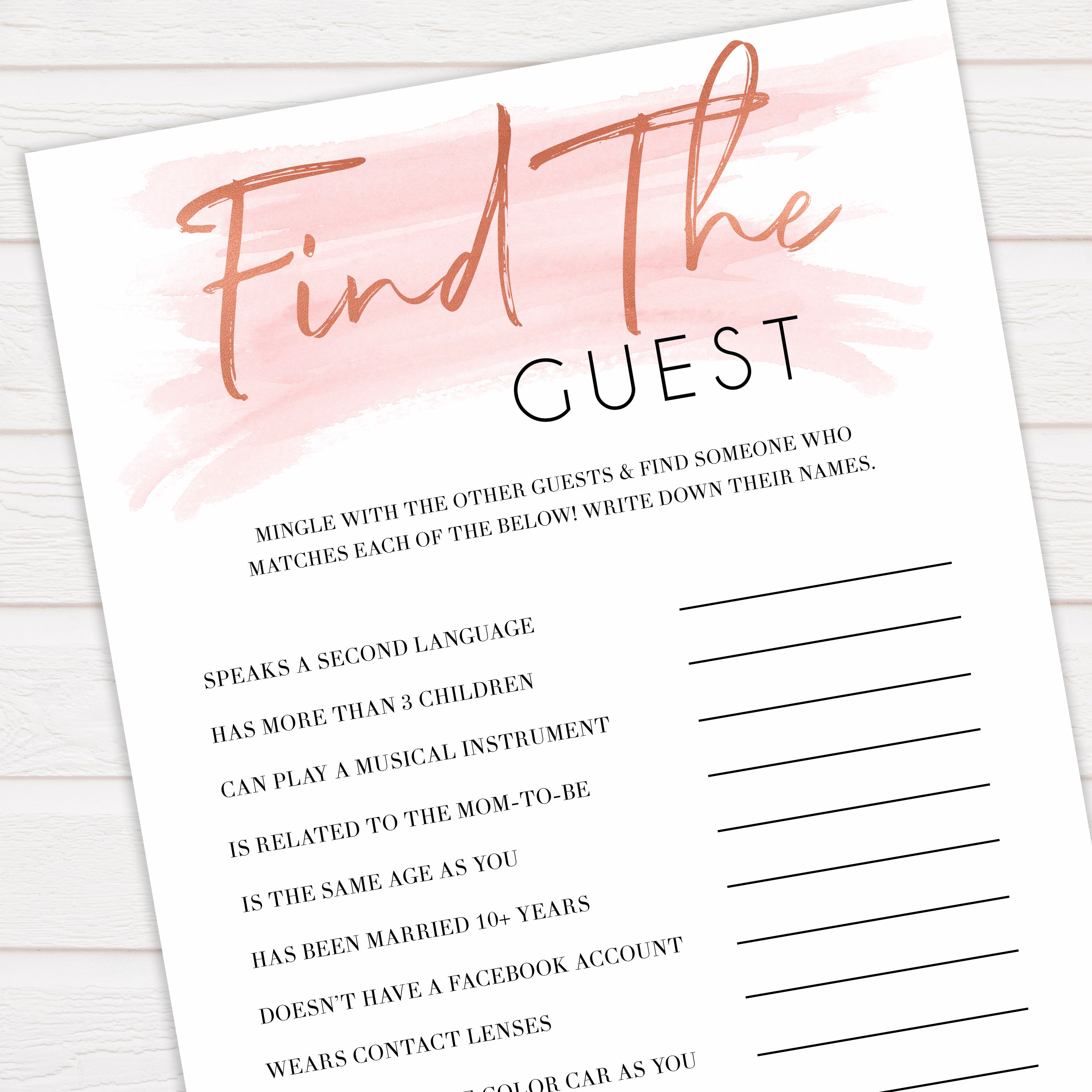 Pink Swash Find The Guest Baby Shower Game, Find the Guest, Printable Baby Shower Game, Baby Shower Games, Baby Shower, Find the Guest, popular baby games, printable baby shower games, fun baby games
