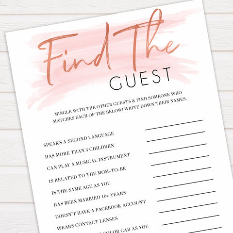 Pink Swash Find The Guest Baby Shower Game, Find the Guest, Printable Baby Shower Game, Baby Shower Games, Baby Shower, Find the Guest, popular baby games, printable baby shower games, fun baby games