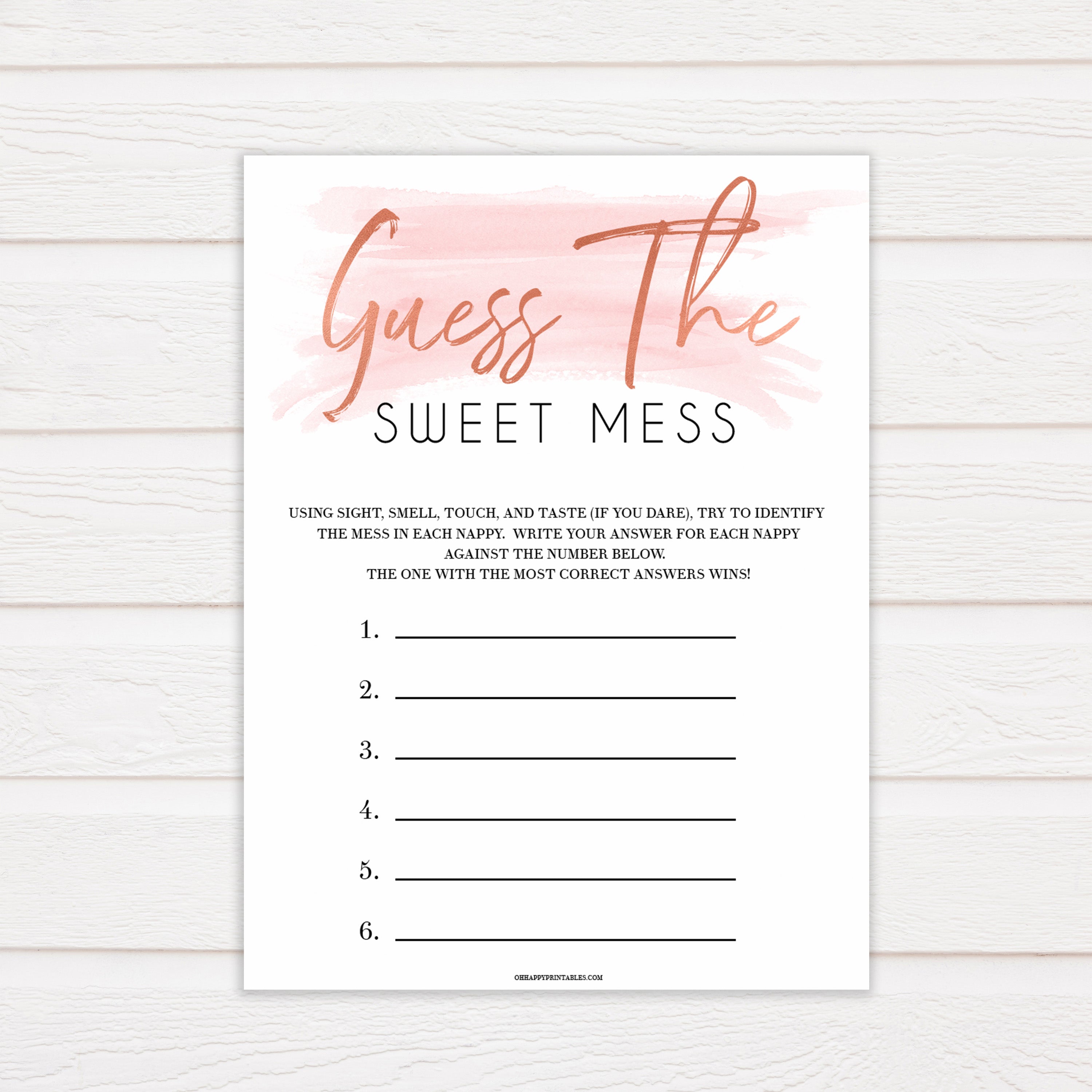 Guess The Sweet Mess Pink Swash Printable Baby Shower Games OhHappyPrintables