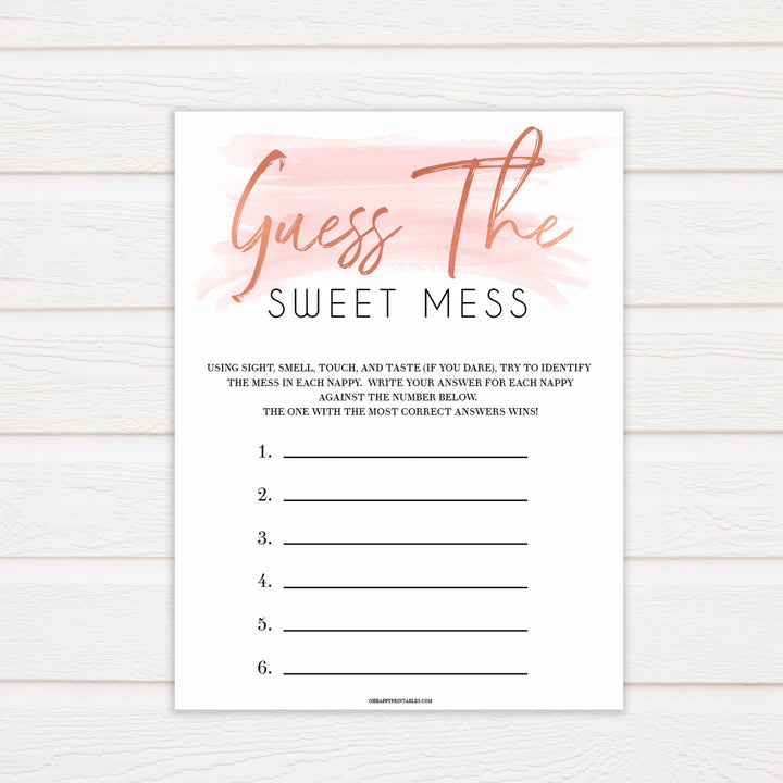 Pink Swash Baby Shower Guess The Mess Game, Printable Baby Shower Games, Guess The Sweet Mess, Baby Shower Games, Guess The Mess, Game, popular baby games, fun baby games, printable baby games