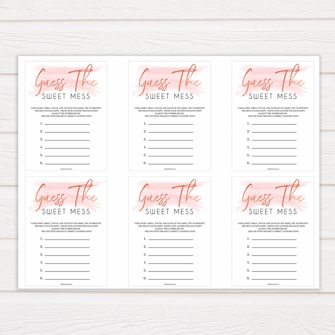 Pink Swash Baby Shower Guess The Mess Game, Printable Baby Shower Games, Guess The Sweet Mess, Baby Shower Games, Guess The Mess, Game, popular baby games, fun baby games, printable baby games