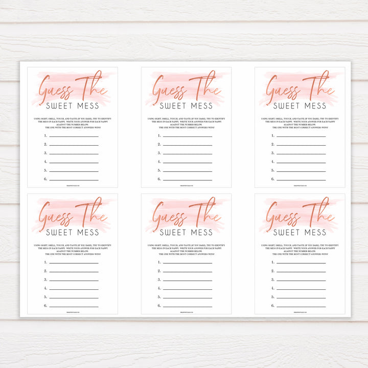 Pink Swash Baby Shower Guess The Mess Game, Printable Baby Shower Games, Guess The Sweet Mess, Baby Shower Games, Guess The Mess, Game, popular baby games, fun baby games, printable baby games