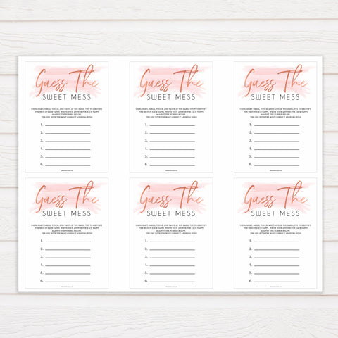 Pink Swash Baby Shower Guess The Mess Game, Printable Baby Shower Games, Guess The Sweet Mess, Baby Shower Games, Guess The Mess, Game, popular baby games, fun baby games, printable baby games