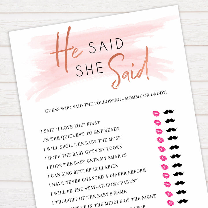 Pink Swash He Said She Said Baby Shower Game, Printable Baby Shower Games, He Said She Said Game, Mommy or Daddy Game, Who What What, popular baby games, fun baby games, printable baby games